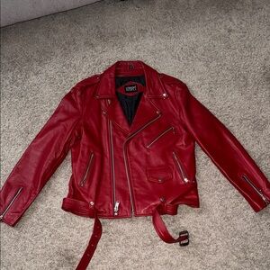 Straight To Hell Red Leather Motorcycle Jacket